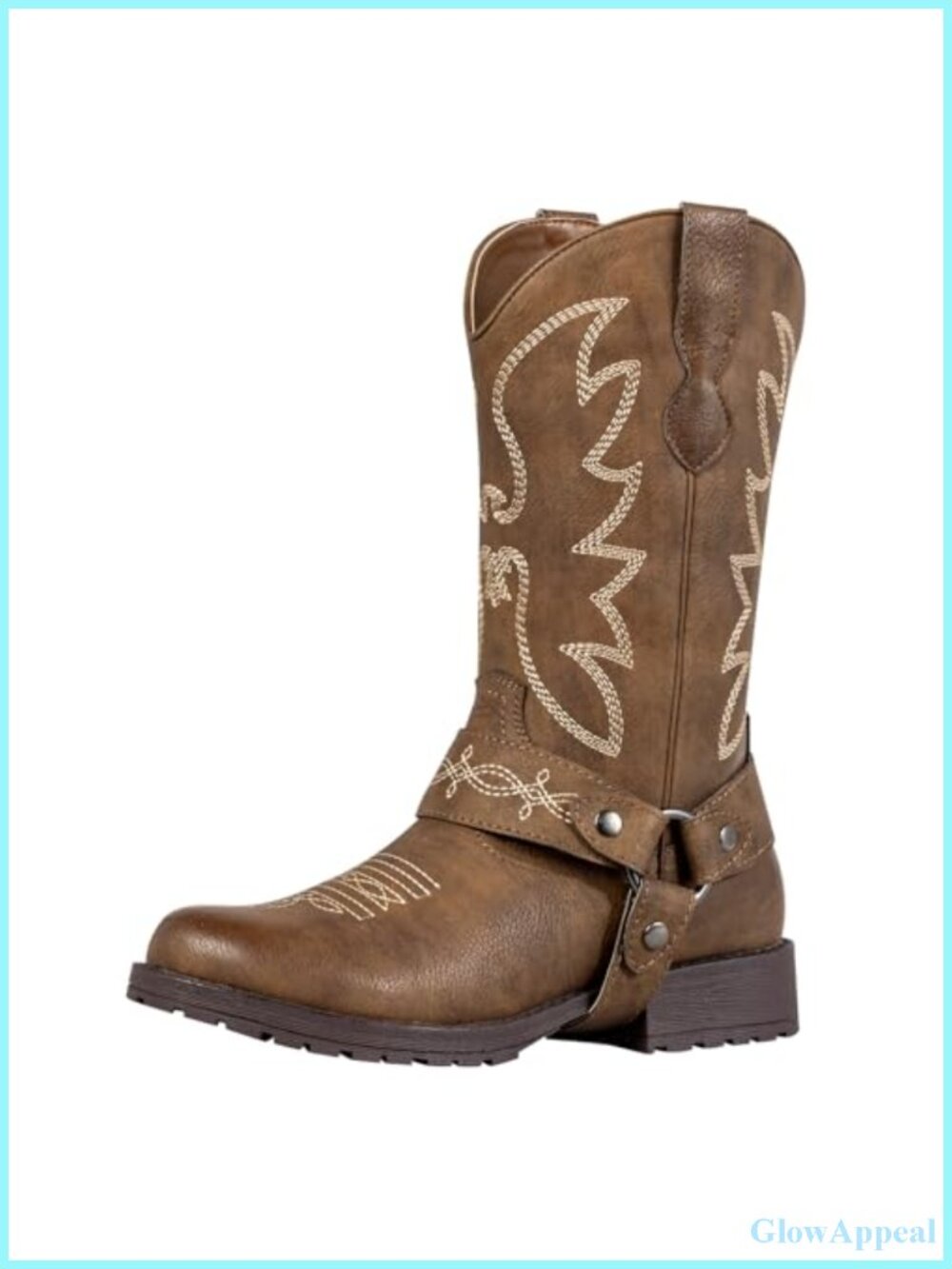 Women's Faux Leather Round Toe Western Cowboy Mid-Calf Boots